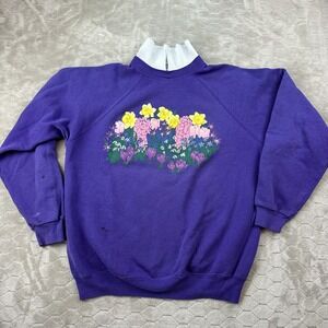 VTG Morning Sun Flower Collared Grandma Sweatshirt - Sz XL - FLAWS DISTRESSED
